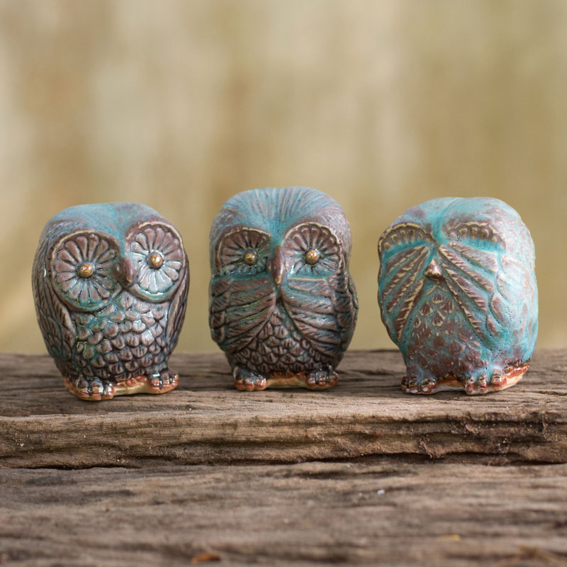 Novica 3 Piece Handmade Ceramic Owl Figurines Set & Reviews Wayfair
